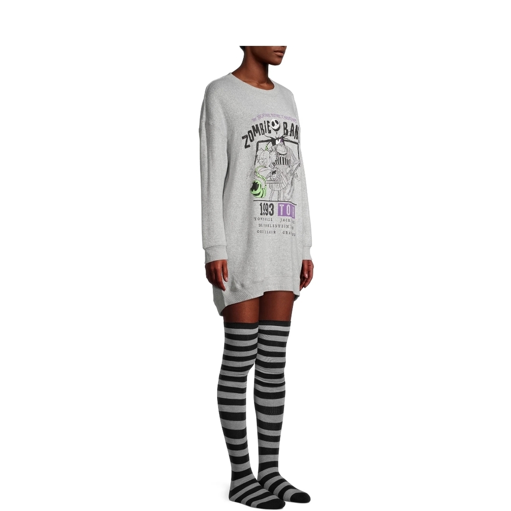 4/$20 Nightmare Before Christmas Gray Graphic Long Sleeve Sleep Dress